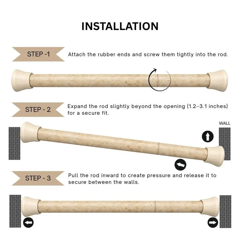 Slide Fit Extendable Metal No Drill Curtain Tension Rod - Beige media 6