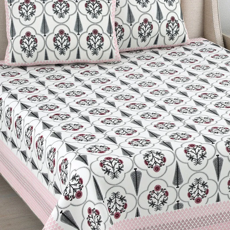Kritika Cotton Bedsheet (Pale Pink, Green) - 144 TC media 3