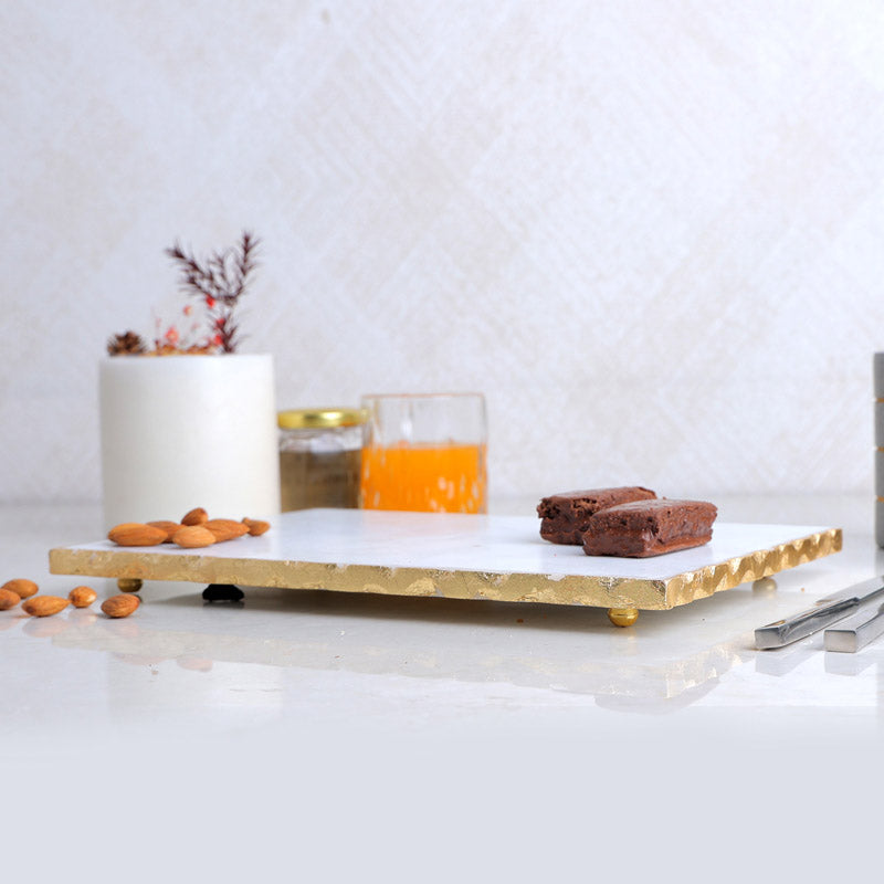 Trendy Appetizer Hand Crafted (Marble,Brass) Marble Platter media 3