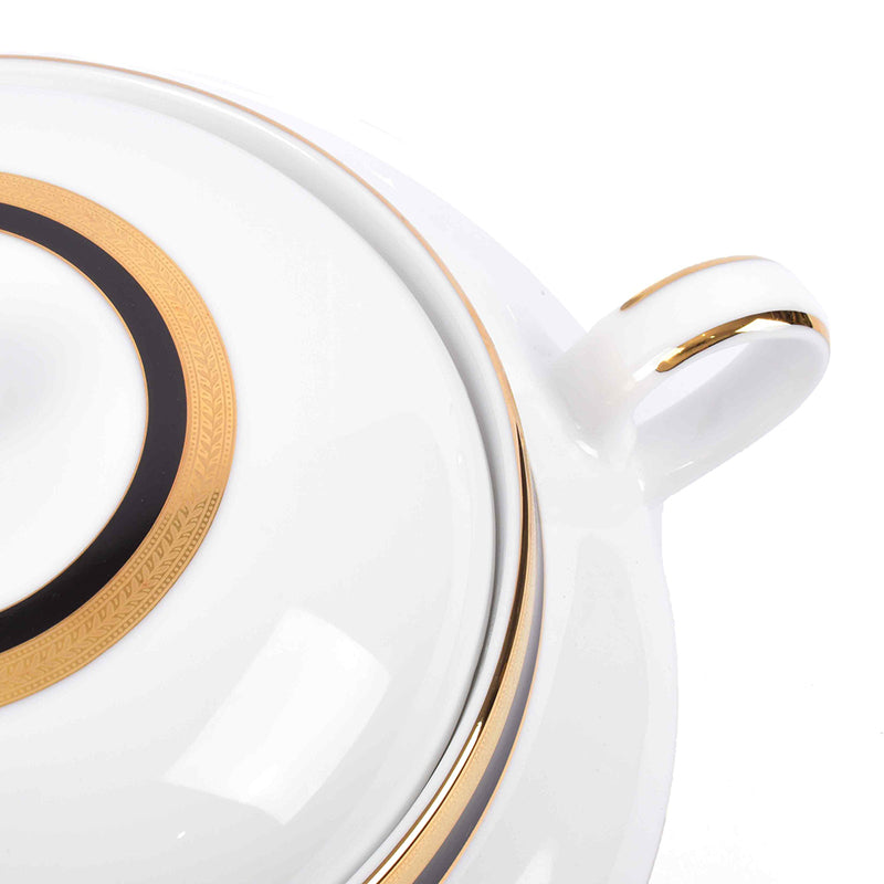 Vienna  24k Gold Brushed Porcelain Dinner Set (Blue) - 41 Piece Set media 6