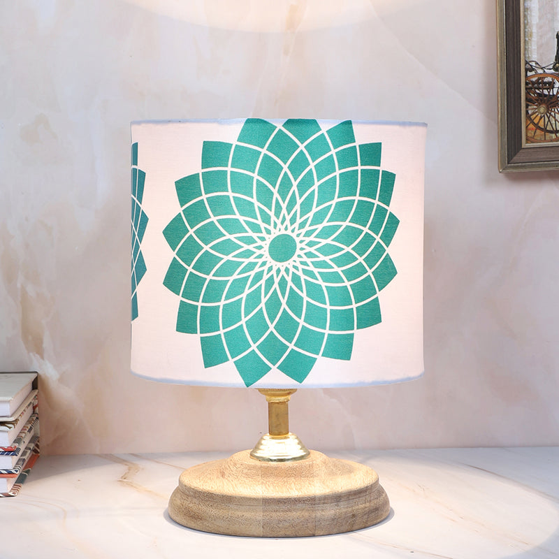 Akari Pebble Printed Mango Wood Table Lamp - Blue,White