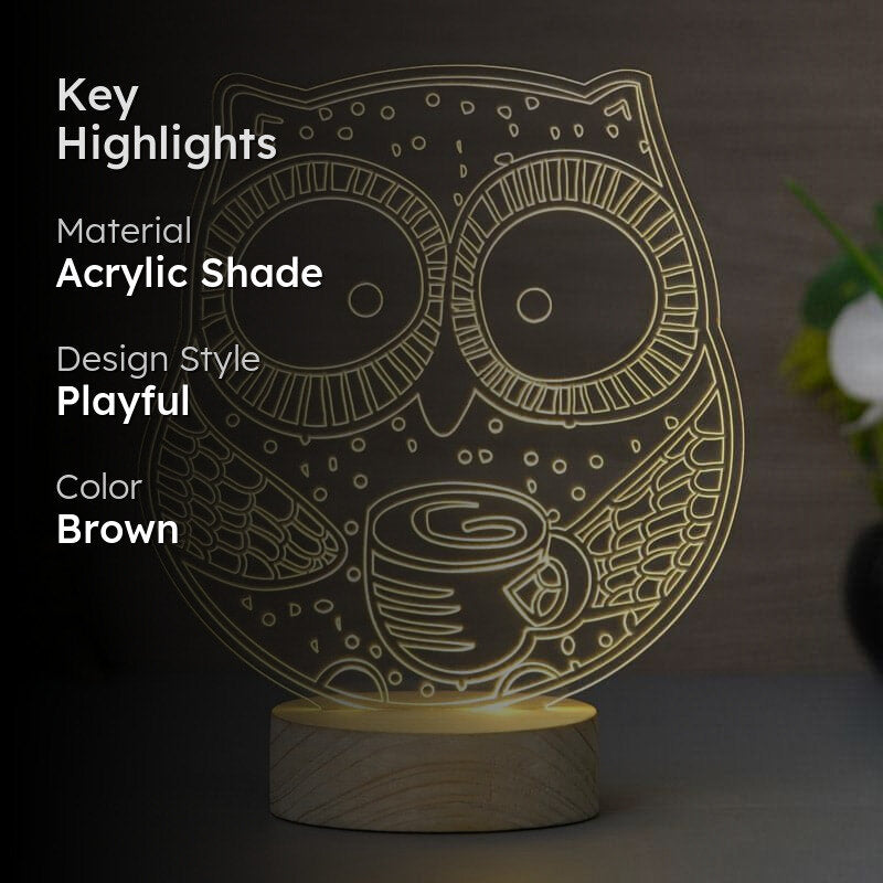 Owl Hoot LED Acrylic Table Lamp - Brown media 2
