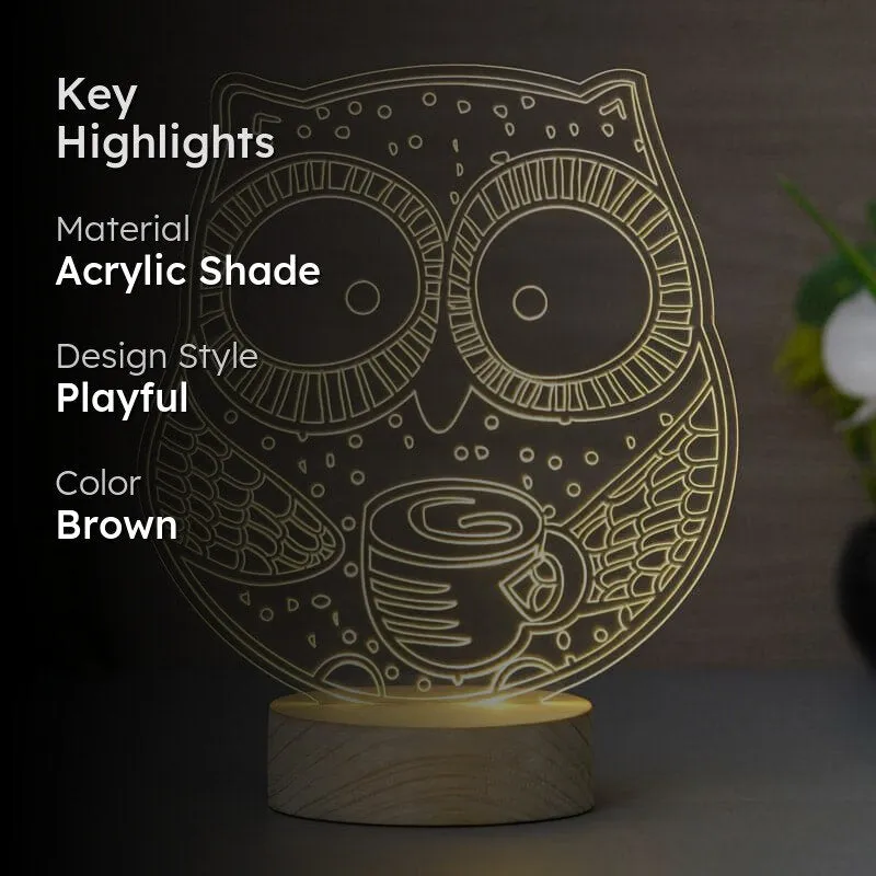 Owl Hoot LED Acrylic Table Lamp - Brown media 2