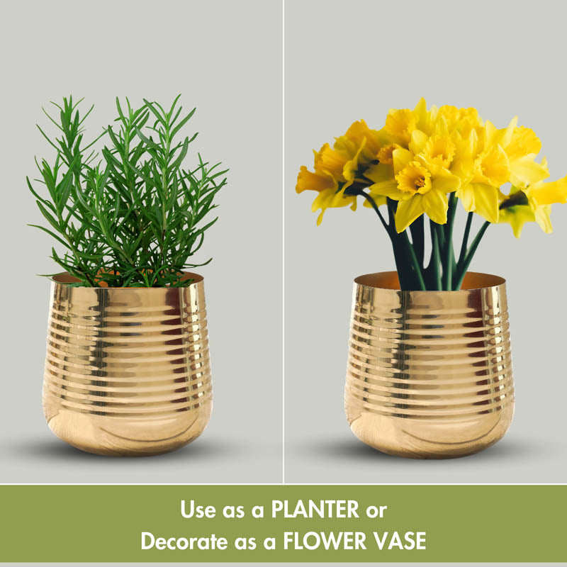 Shimmer Metal Gold Ribbed Planter - Gold media 4