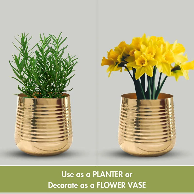 Shimmer Metal Gold Ribbed Planter - Gold media 4