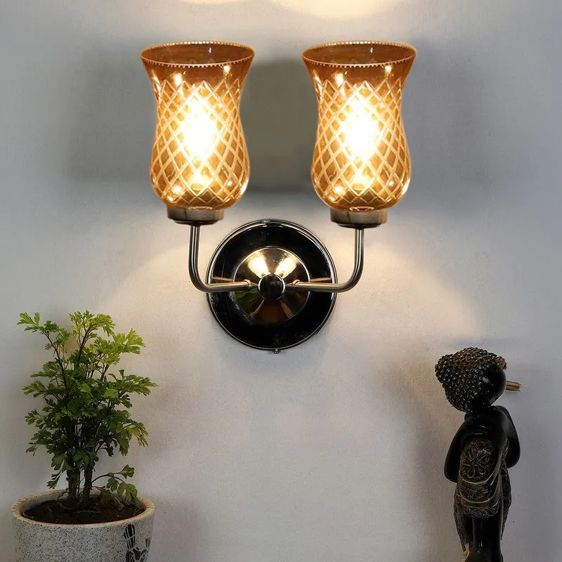 Honey Glow Silver Base Decorative Glass Wall Lamp media 4
