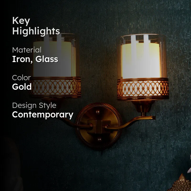 Auric Glass Shade Wall Lamp With Iron Base media 2
