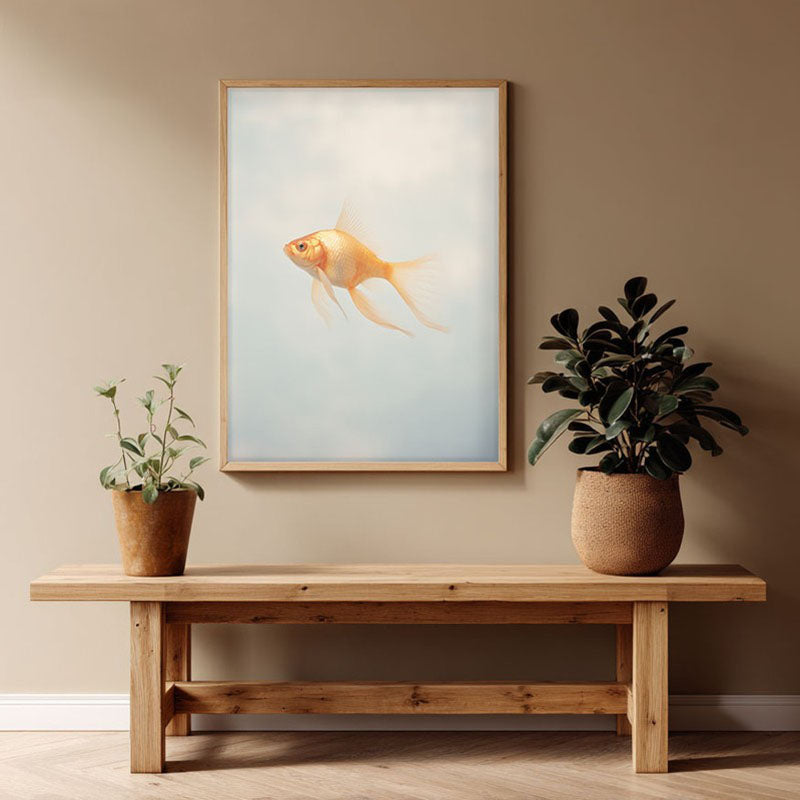 Goldfish Glam Archival Canvas Wall Art - Natural Brown Frame