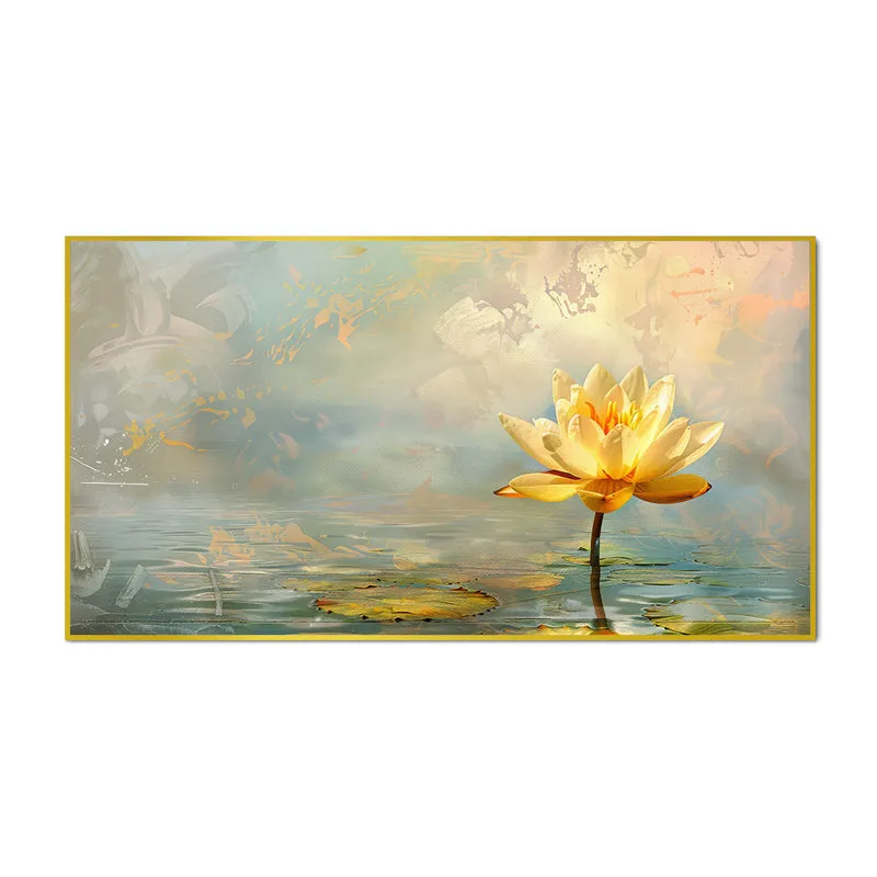 Luminous Lotus Floral Canvas Wall Painting With Frame - Gold media 5