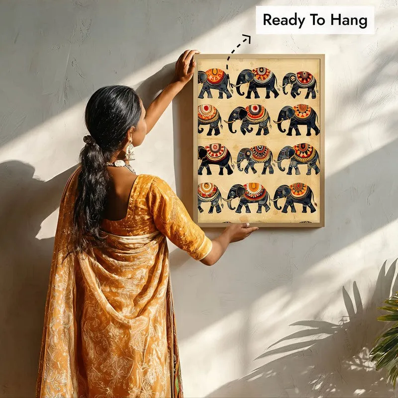 Hathira Canvas Wall Painting With Brown Frame media 9