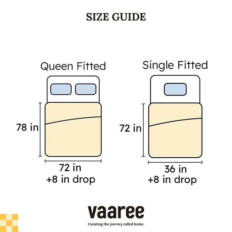 Size guide graphic for Queen Fitted and Single Fitted bedsheets