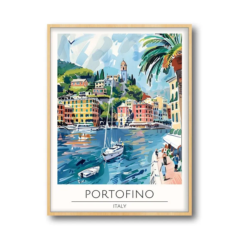 Vintage Portofino Framed Canvas Archival Canvas Wall Painting - Natural Brown Frame media 5