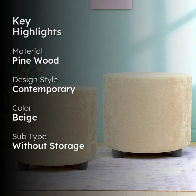 Mrixon Pine Wood Pouffe (Beige) - Set Of Two media 2