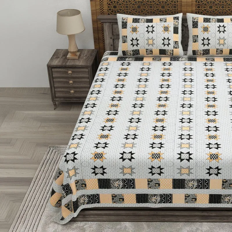 Weaveo Cotton Bedsheet (Grey,Yellow) - 240 TC media 3