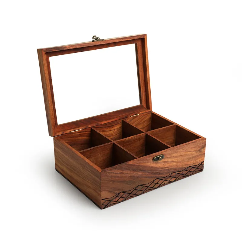 Diamante Pyrographed Sheesham Wood Multi-Utility Box media 4