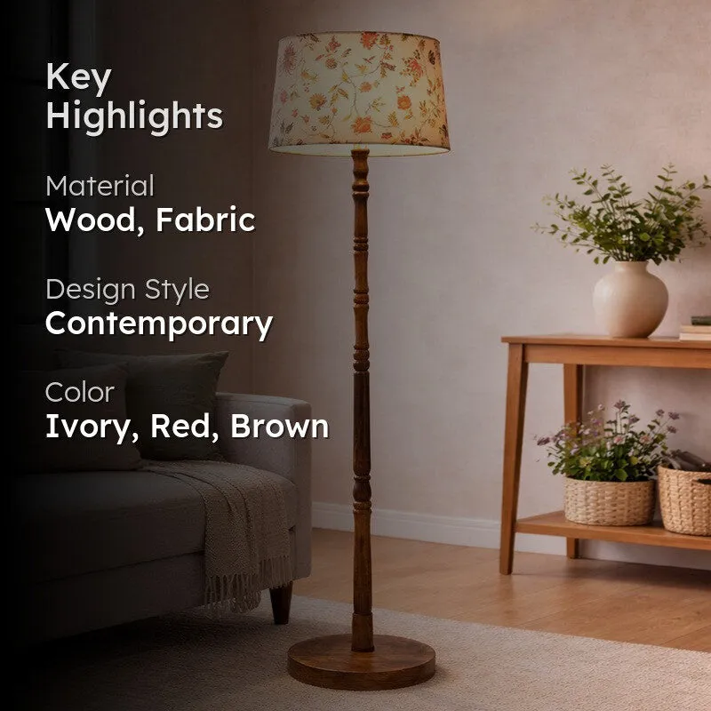 Botanical Charm Wooden Floor Lamp - Ivory & Red media 2