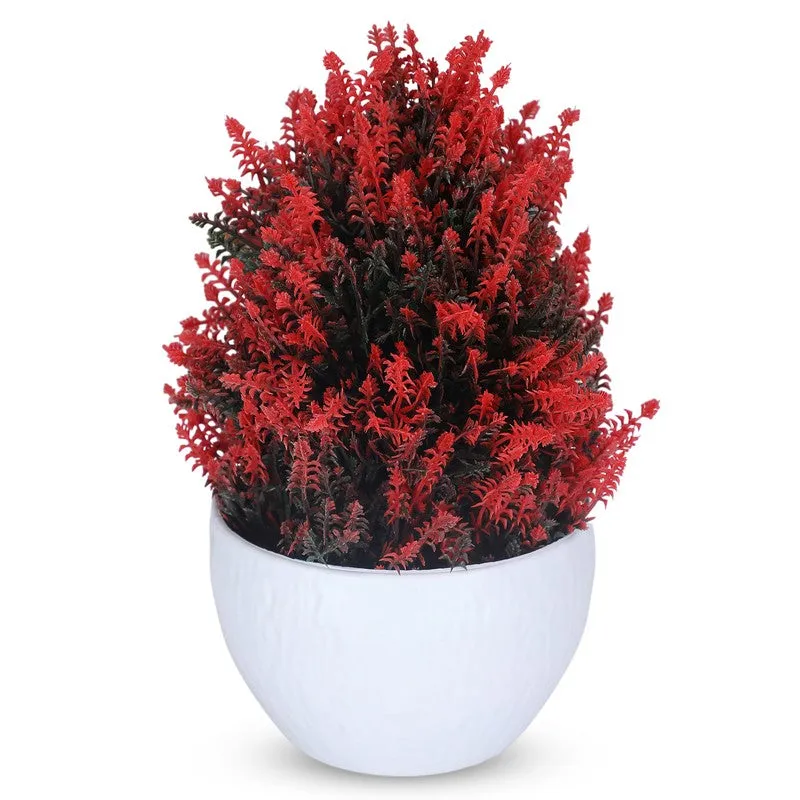 Artificial Red Thick Bush Plant with White Pot media 4