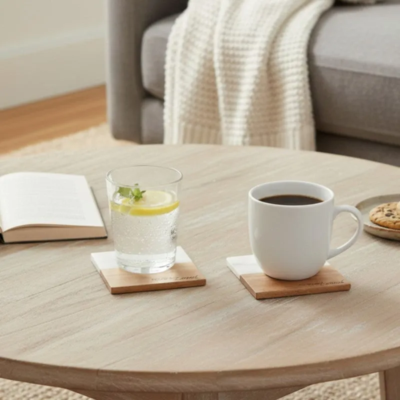 Walnut Cream Engraved Marble Coasters - Set Of Two media 5