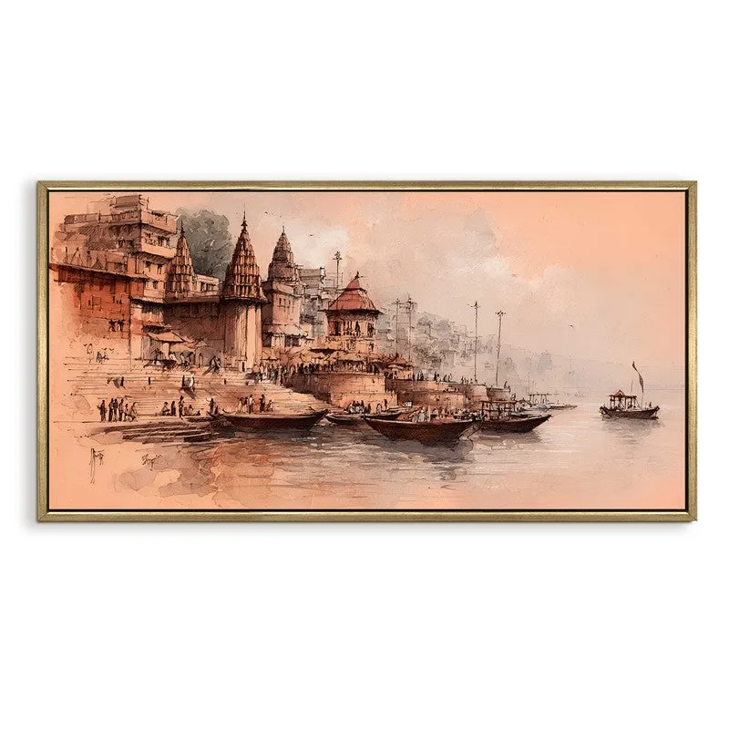Saffron Dusk at the Ghats Wall Art media 4