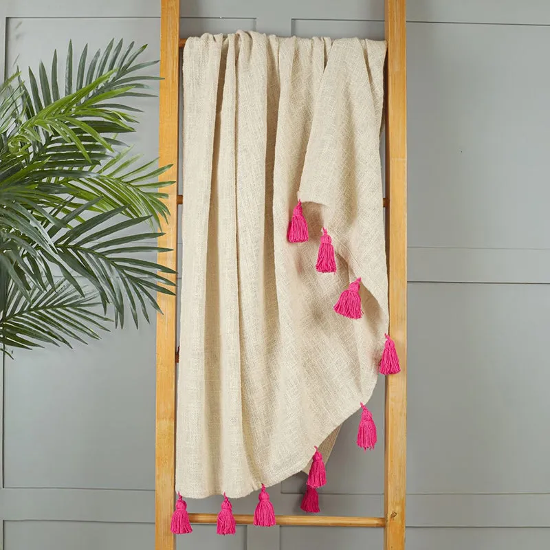 Tassura Tasselled Cotton Throw - Pink media 1