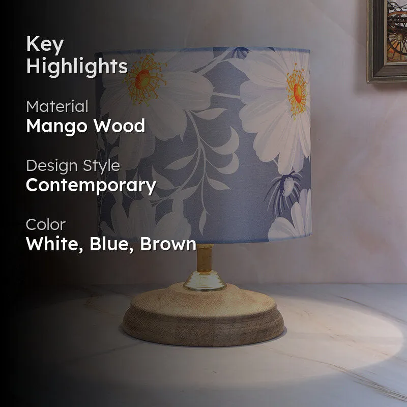 Daisy Blooms Pebble Printed Mango Wood Table Lamp - White,Blue,Brown media 2