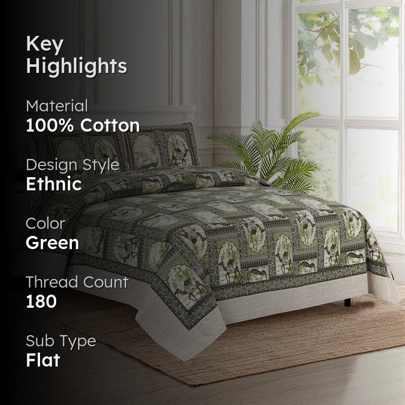 Niran Royal Courtyard Cotton Bedsheet (Green) - 180 TC media 2