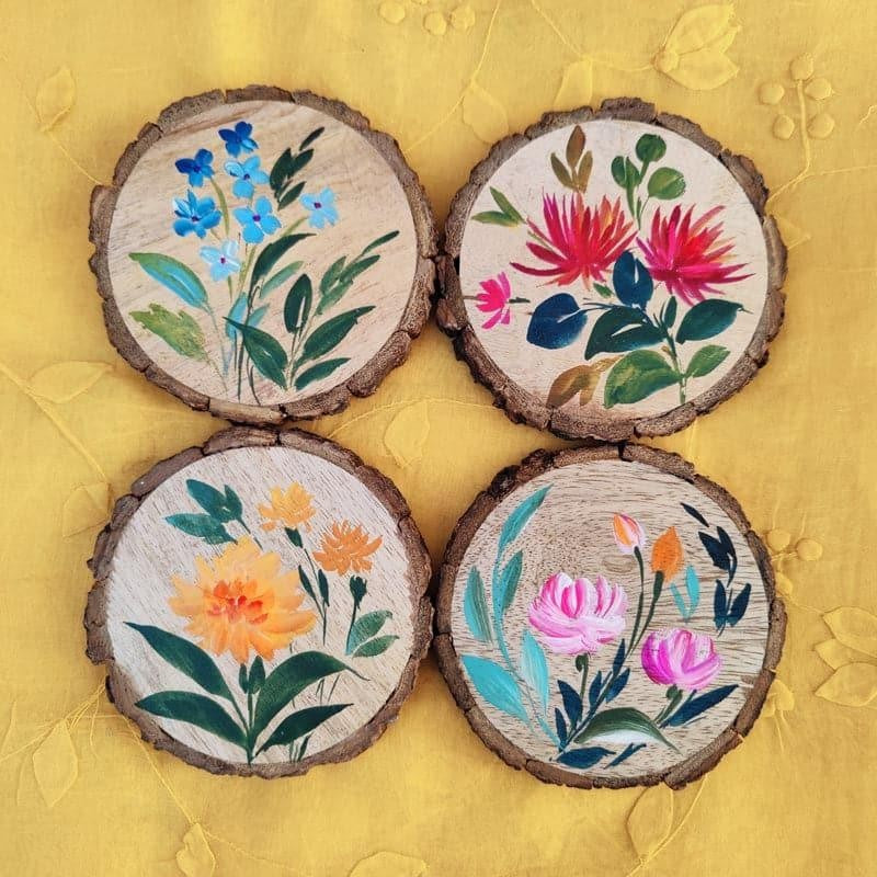 Bloomdo Wooden Handpainted Coaster -  Set Of Four image 4