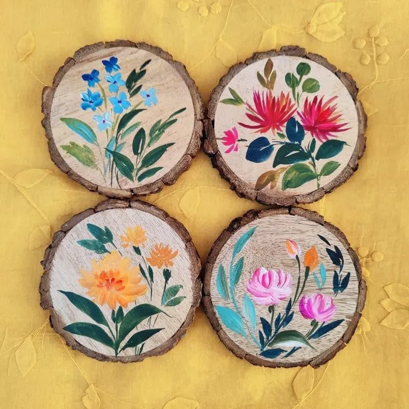 Bloomdo Wooden Handpainted Coaster - Set Of Four media 4
