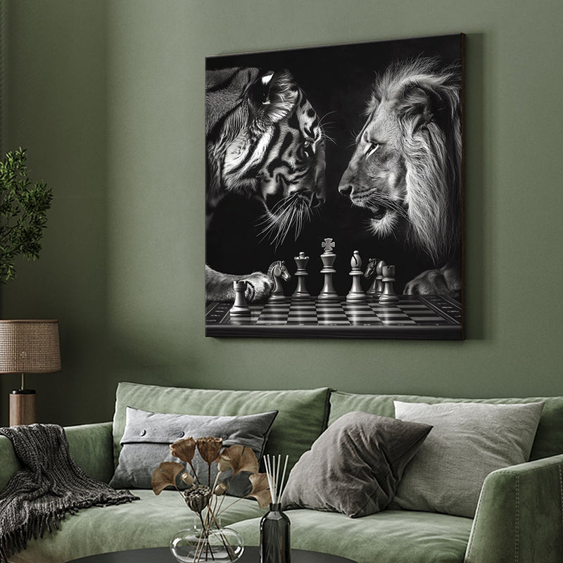 Lion Vs Tiger In Chess Poly Canvas Wall Painting media 4