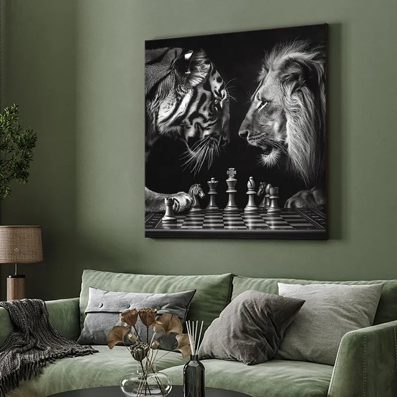 Lion Vs Tiger In Chess Poly Canvas Wall Painting media 4