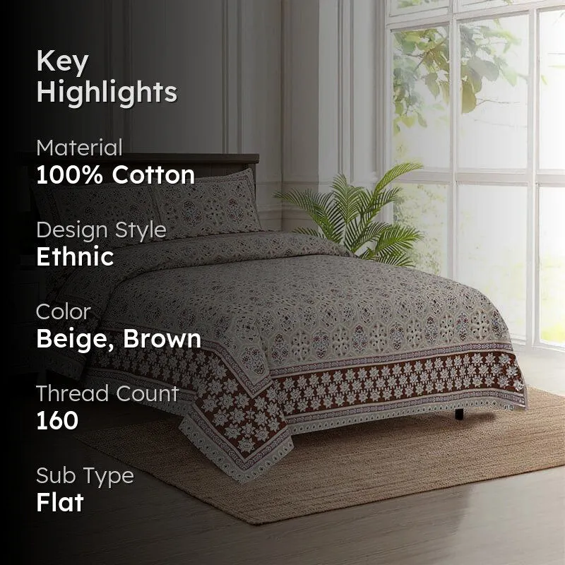 Avsara Floral Cotton Bedsheet (Maroon,Beige) - 160 TC media 2