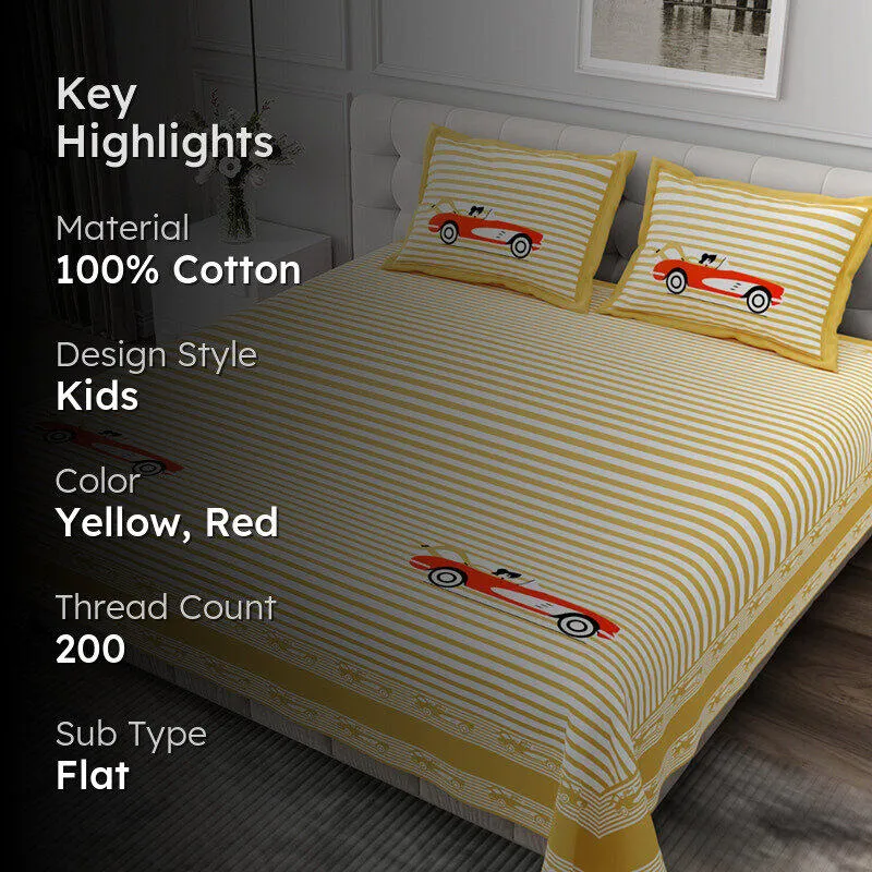 Illusion Stripey Race Cotton Bedsheet (Yellow) - 200 TC media 2