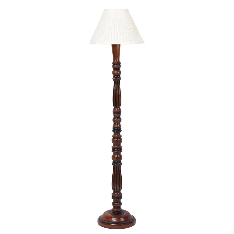 Masiya Vintage Wooden Floor Lamp With Plated Shade - Off-White media 5