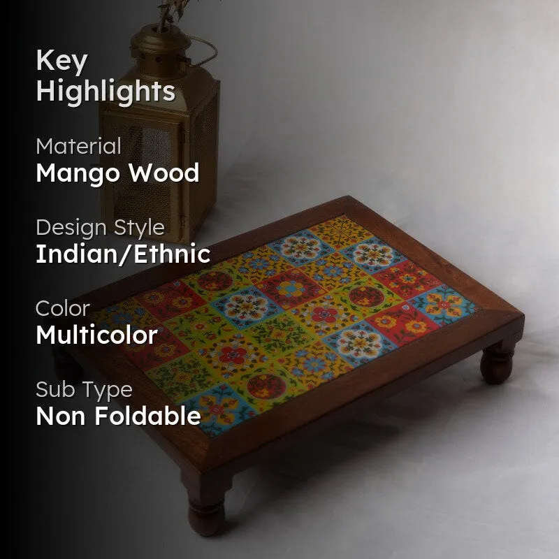 Nyra Folk Art Mango Wood Stool - 14 inch - 2
