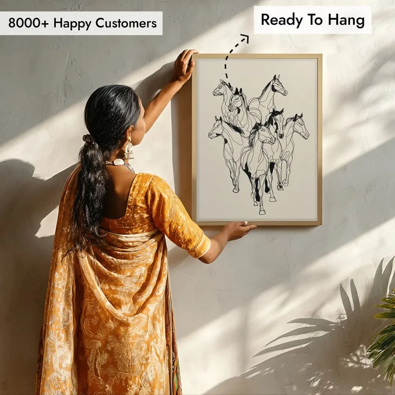 Horse Rhythm Wall Painting With Brown Frame media 8