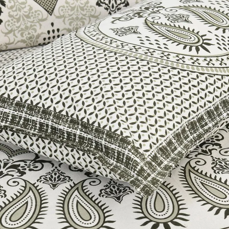Trikaaya Ethnic Cotton Flat Bedsheet (White & Grey) - 160 TC media 4