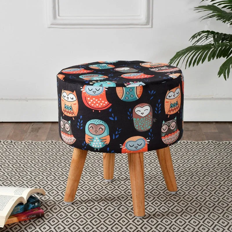 Avira Owl-print Velvet Ottoman - Multicolor media 1