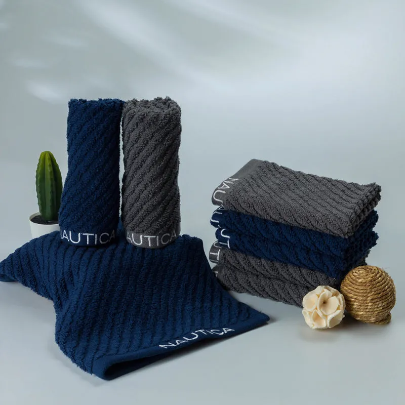Nautica Cross View Face Towel (Grey, Navy) - Set Of Eight media 1