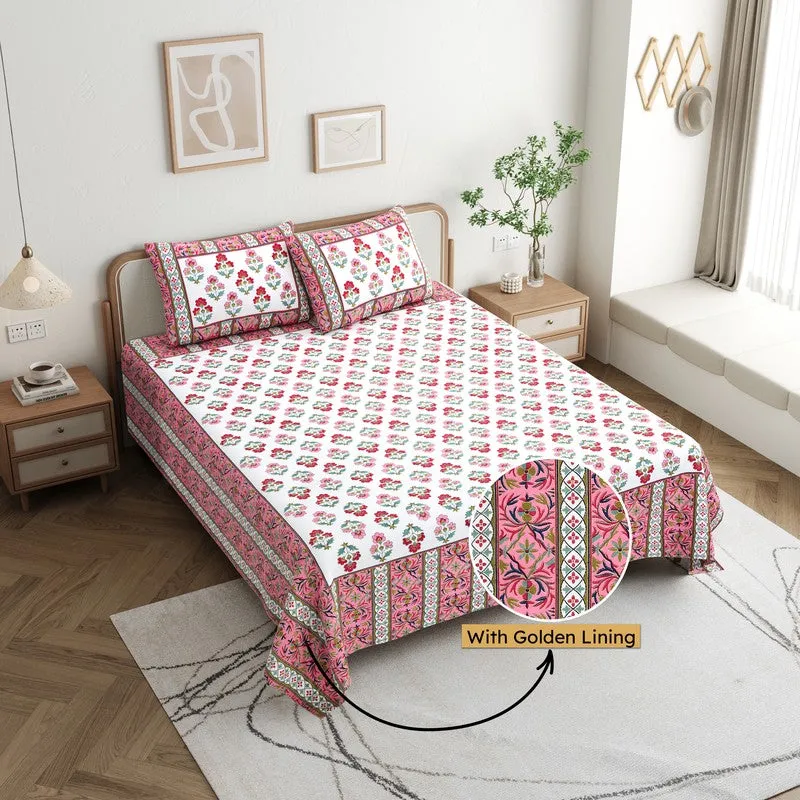 Shringar Cotton Bedsheet (Pink,Green) - 180 GSM media 1