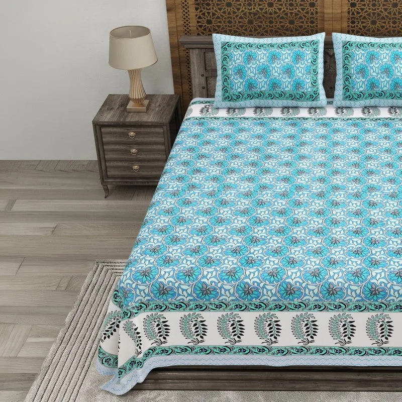 Rangva Cotton Bedsheet (Blue,White) - 240 TC media 3