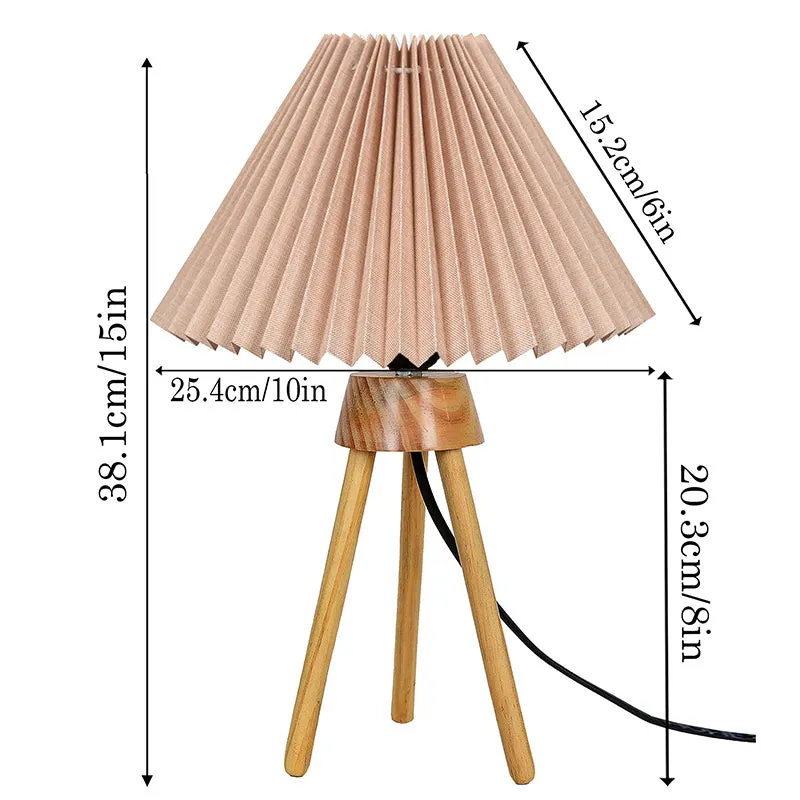 French Pleat Tripod Wooden Table Lamp - Beige media 5