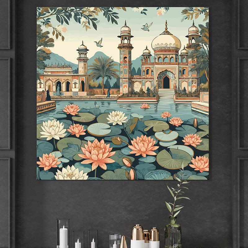 Palatial Lotus Blooms Wall Painting