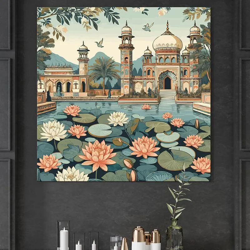 Palatial Lotus Blooms Wall Painting media 1