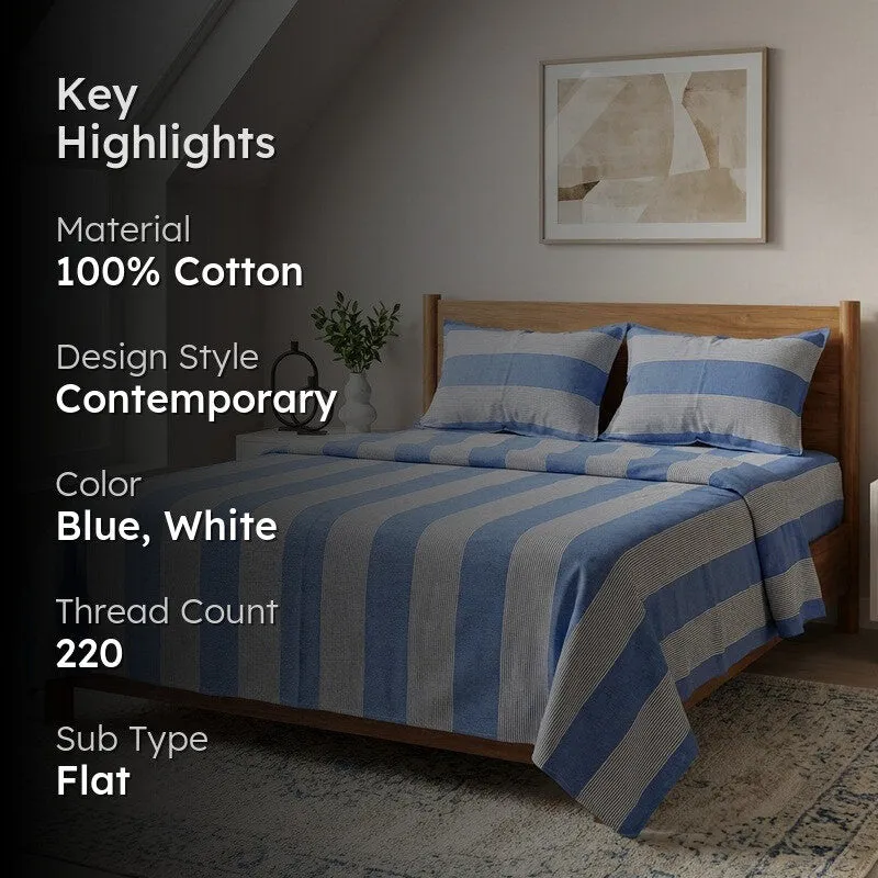 Stripe Story Cotton Bedsheet (Blue) - 220 TC media 2