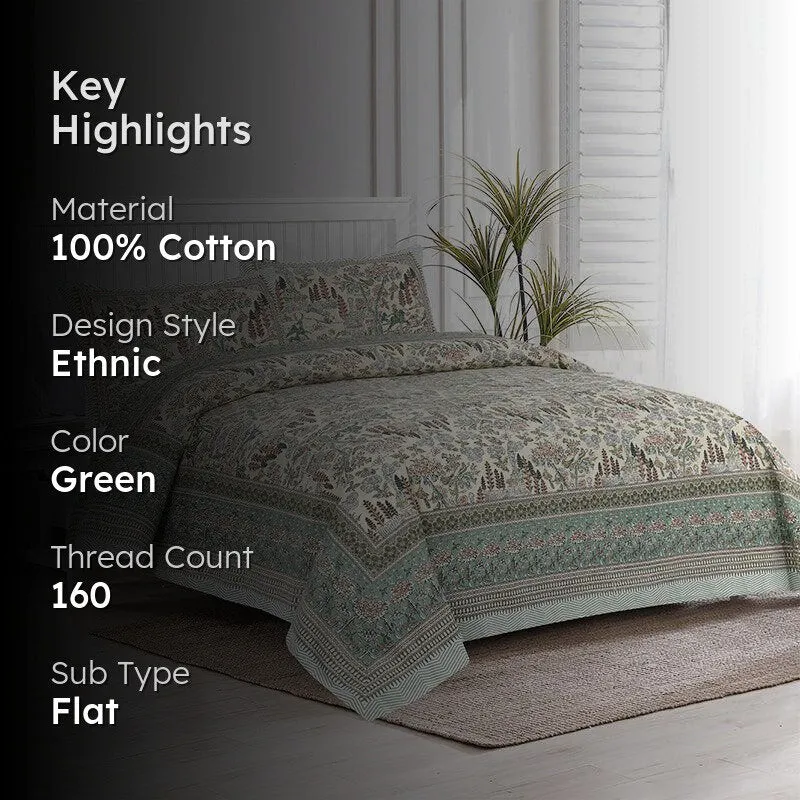 Jimika Printed Cotton Bedsheet (Green) - 160 TC media 2