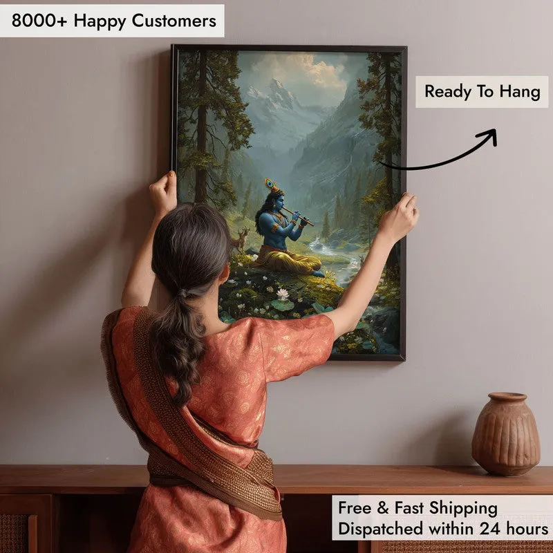 Vrindavan Bihari Lord Krishna Playing Fluit II Archival Paper Wall Art media 5
