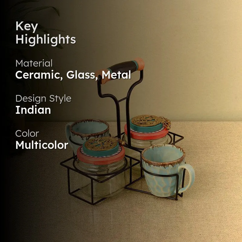 Virasat Ceramic Jar Set With Metal Tray - Five Piece Set media 2