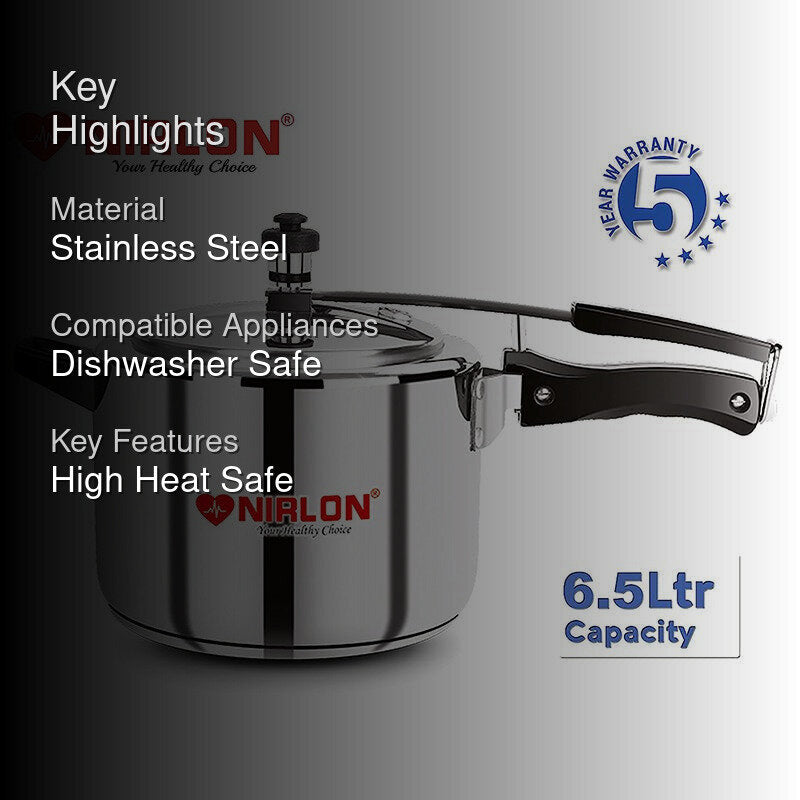 Nirlon Steel Pressure Cooker - 6500 mL/ 9 Inches media 2