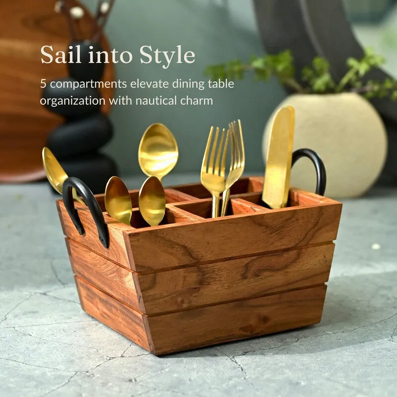 Veda Acacia Wood Cutlery Holder media 1