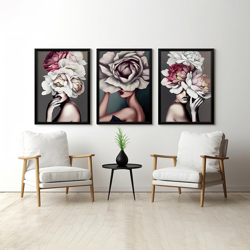 Veiled Petals Wall Art With Frame - Set Of Three